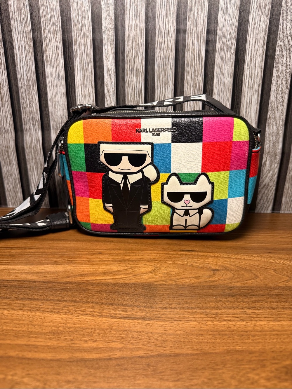 Karl Lagerfeld Multicolor Check Crossbody with Character Appliqués